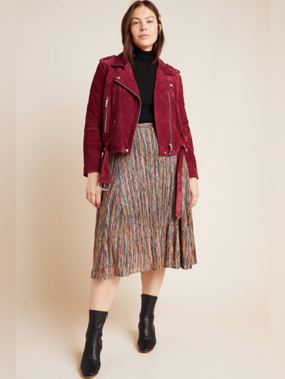 Anthropologie Maeve Freya Midi Skirt Multicolor Boho Pleated Elastic Waist - Picture 4 of 8